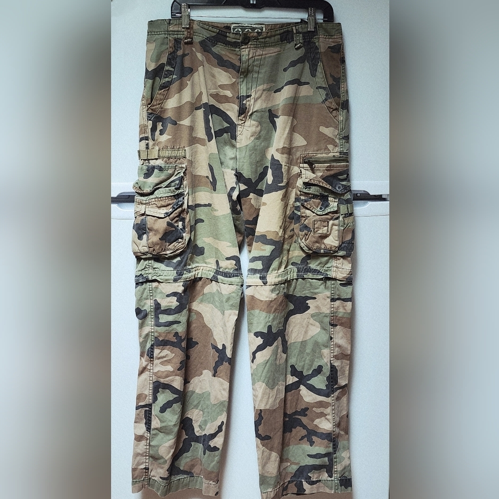 No Boundaries Men's Vintage Camo Cargo Zip Off Option Pants Pockets Sz 34" X 32"